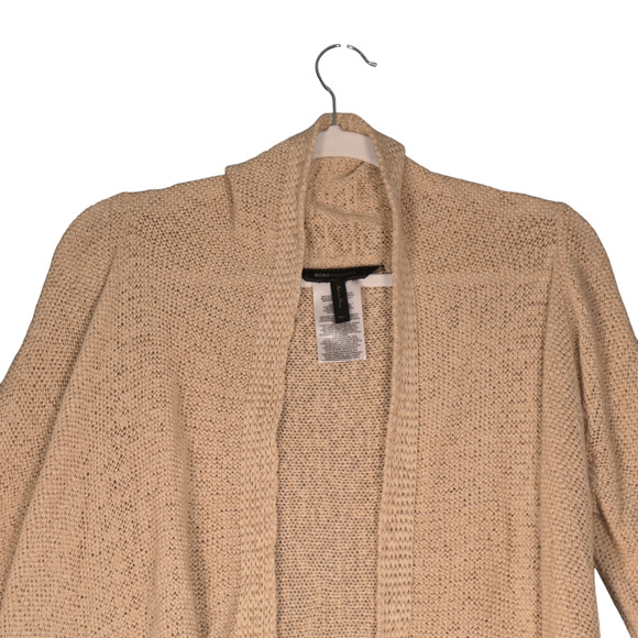 BCBGMaxAzria Cardigan Sweater Women Medium Beige Cotton Blend Fringe Waterfall - Picture 4 of 11